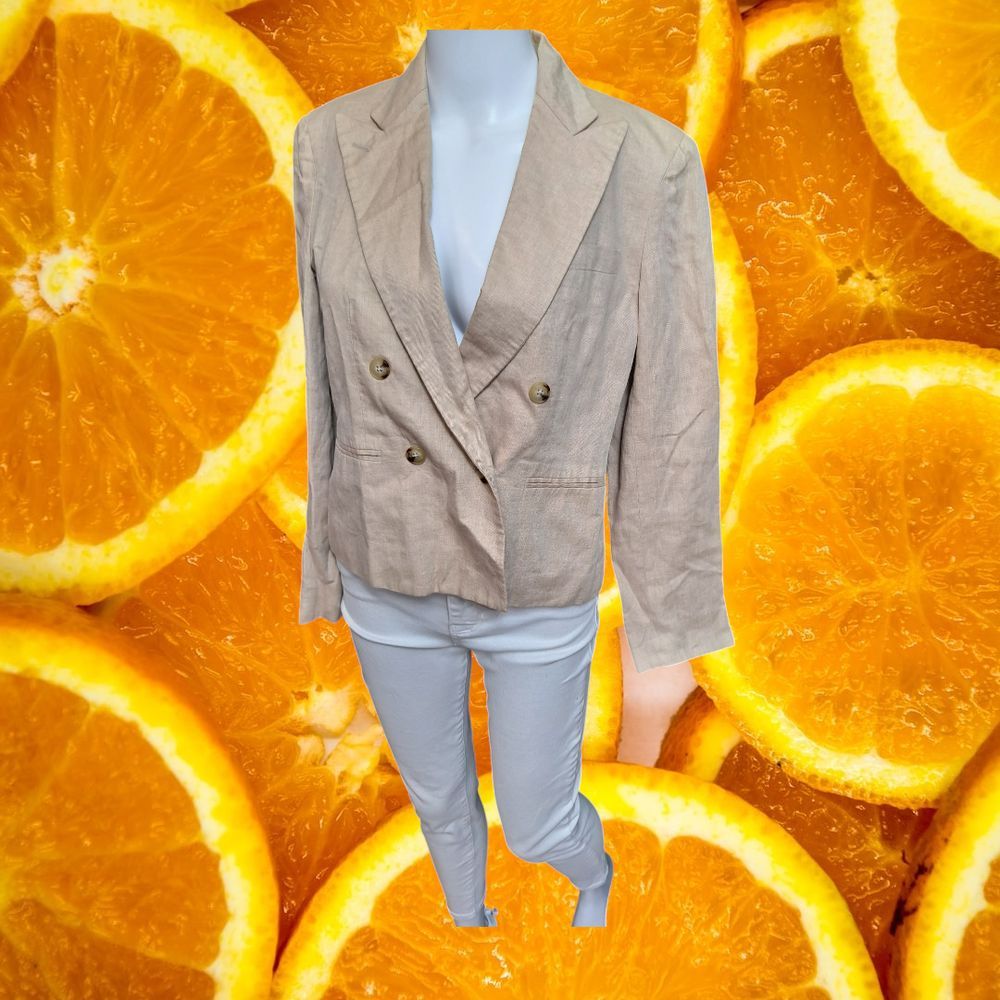 Lauren Ralph Lauren Petite Linen Blend Double Breasted Blazer Pro Jacket 4p